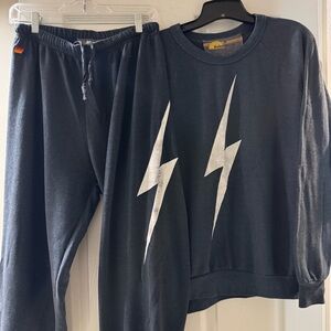 Aviator Nation Black Lightning Bolt Sweatshirt and sweatpants Set